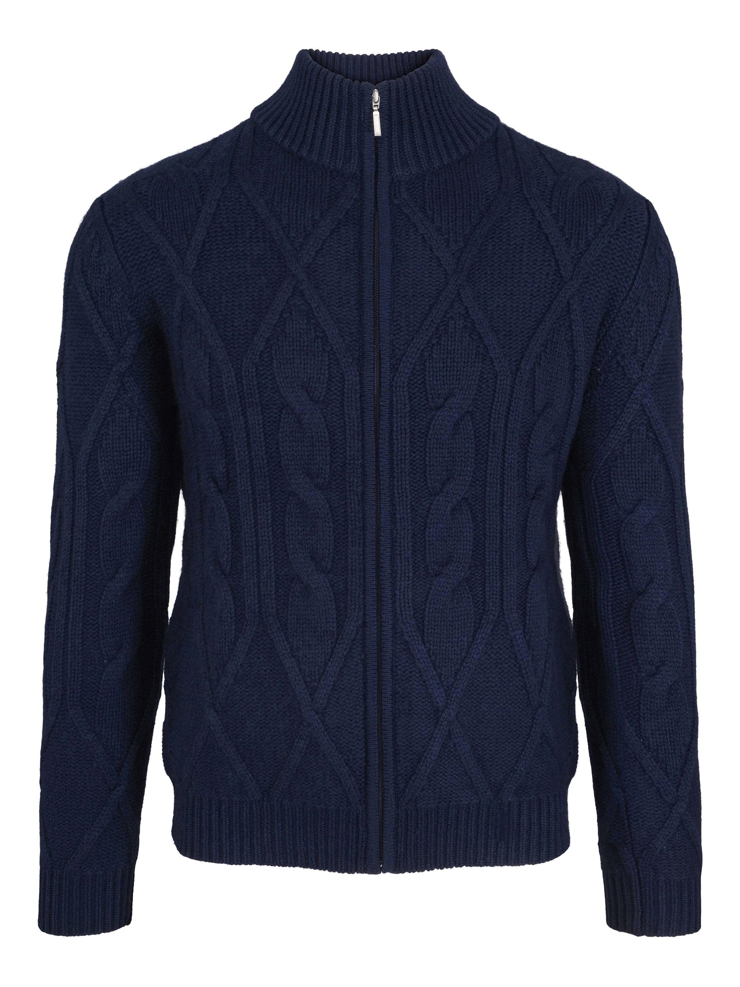 Thick Cable Knit Cashmere Jacket – Navy Blue