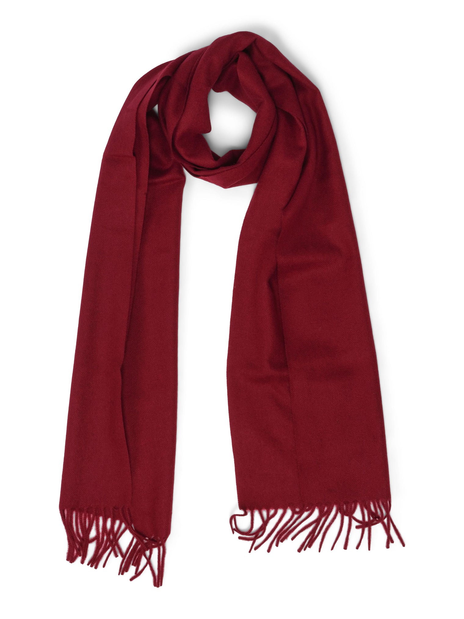 Cashmere Scarf with Fringes – Wine Red