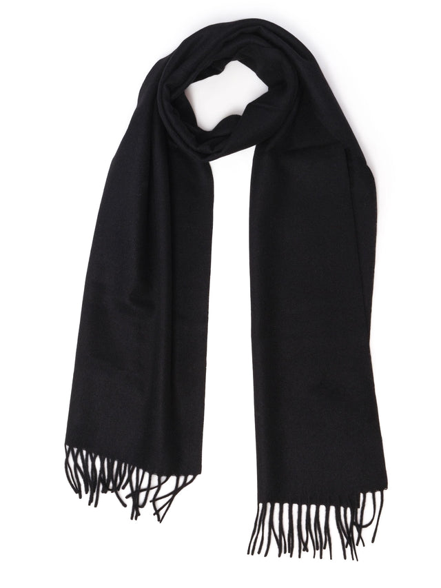 Cashmere scarf with fringes navy blue