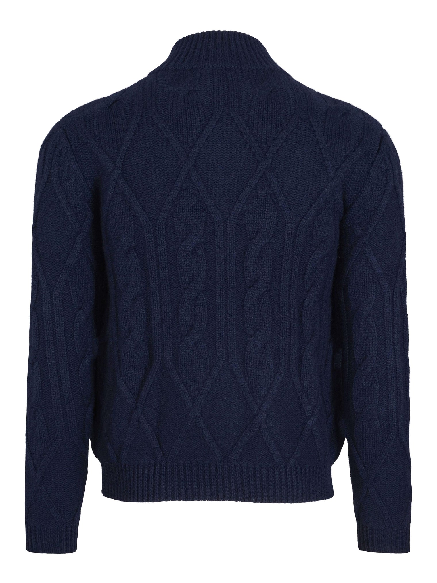 Thick Cable Knit Cashmere Jacket – Navy Blue