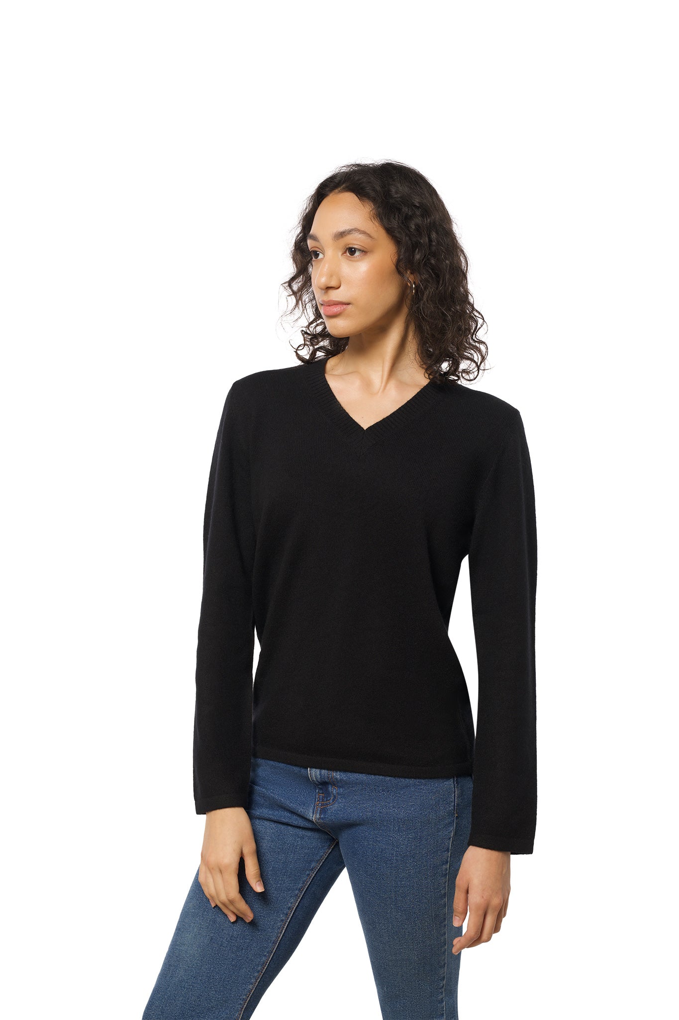 Classic Black Cashmere V-Neck Sweater