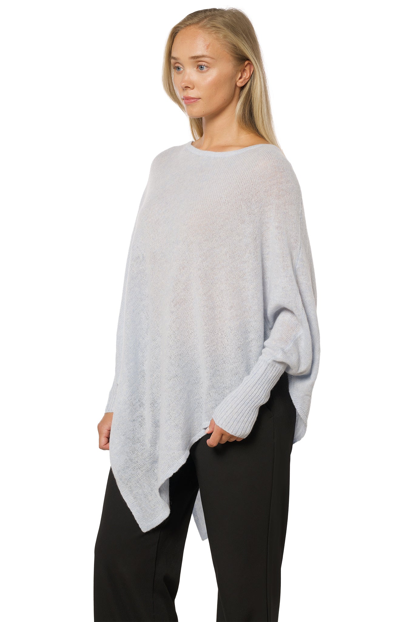 Cashmere Poncho with Sleeves – Sky Blue