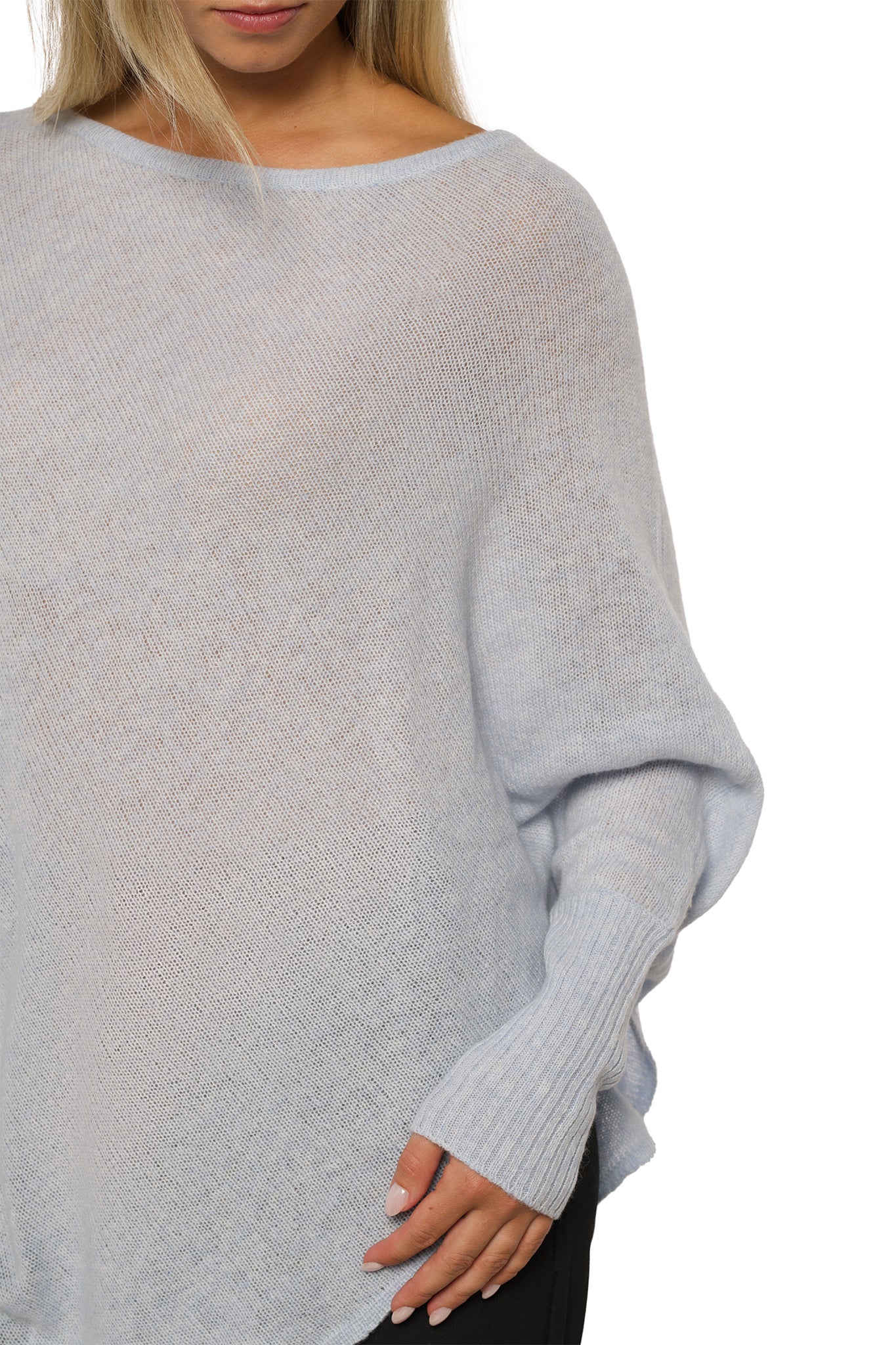 Cashmere Poncho with Sleeves – Sky Blue