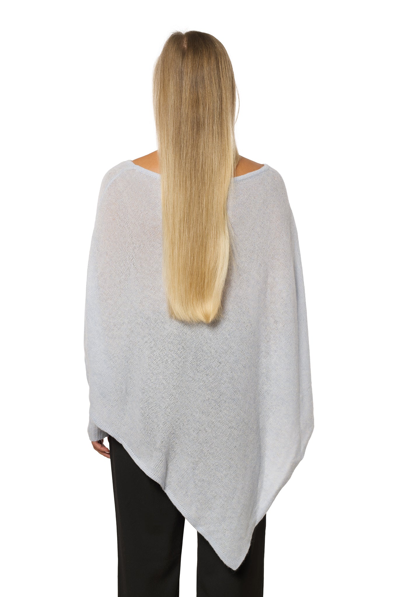Cashmere Poncho with Sleeves – Sky Blue