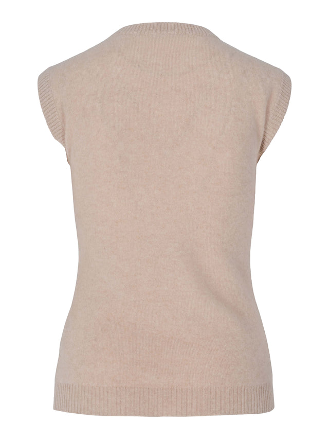 Classic light natural colored round neck cashmere vest