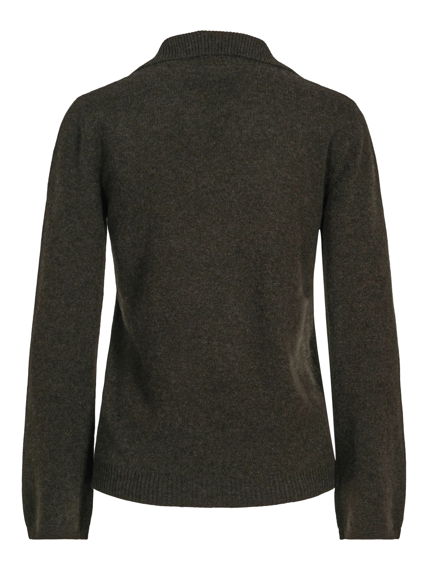 Classic moss green cashmere sweater with v-neck and collar