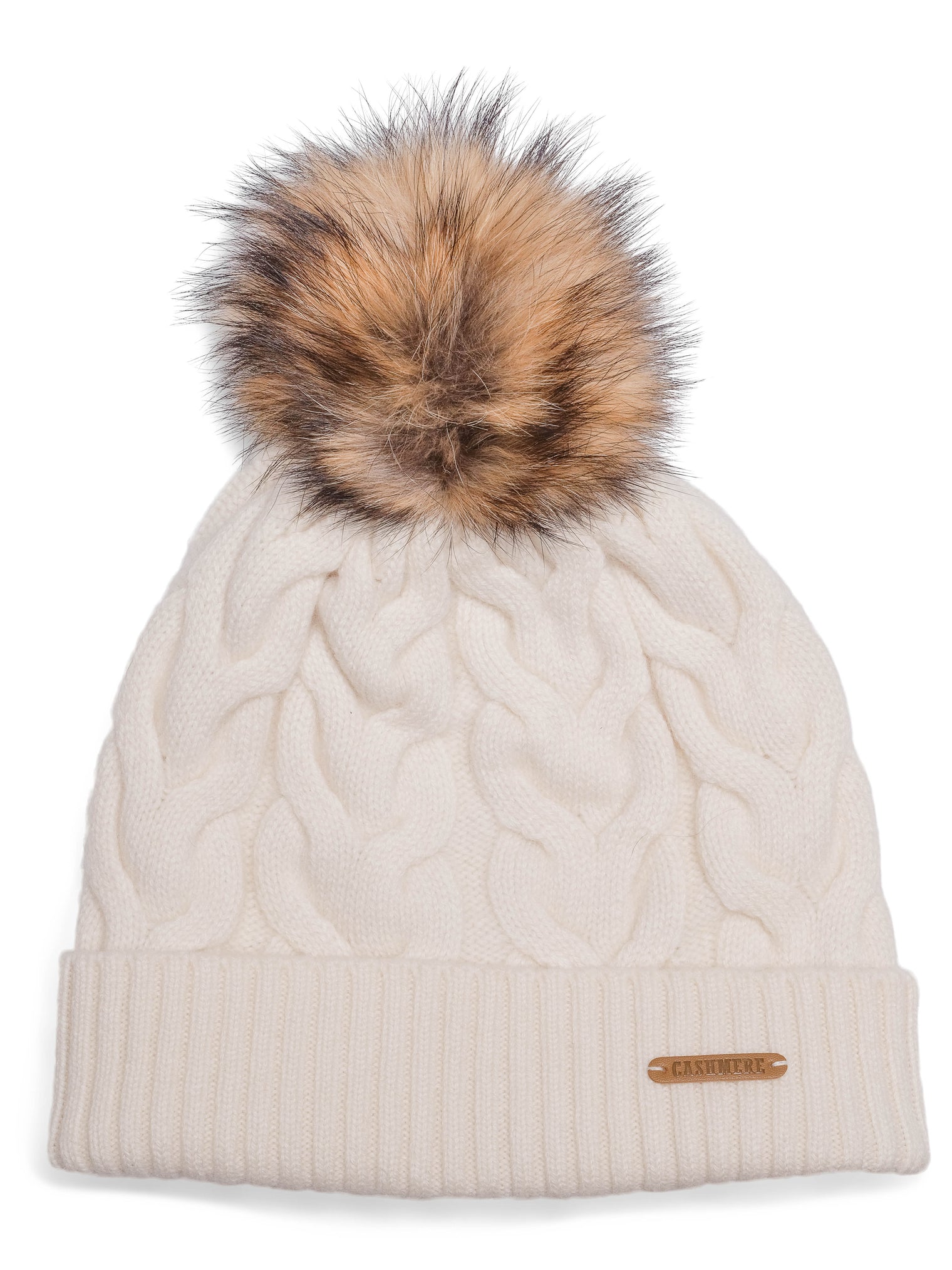 White Cashmere Beanie with Pompom