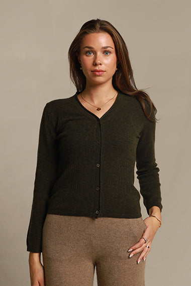 Classic cashmere cardigan moss green
