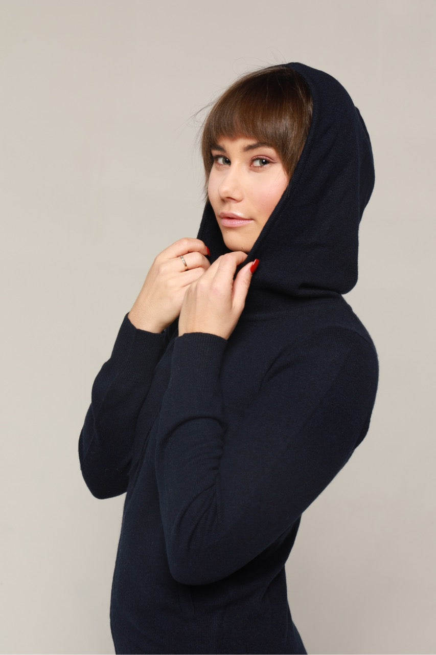 Kashmir hooded jacket navy blue