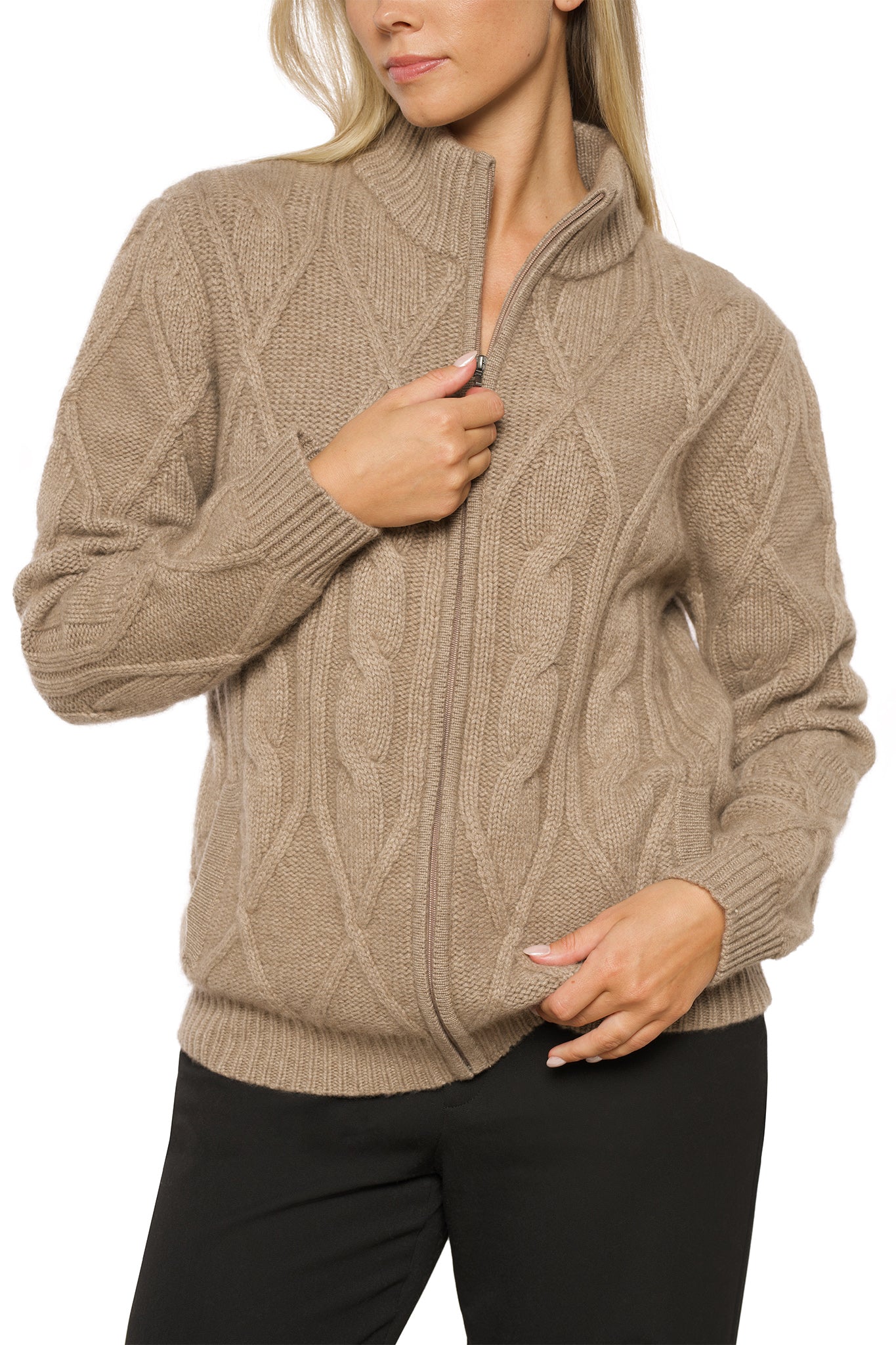 Thick braided cashmere jacket dark organic