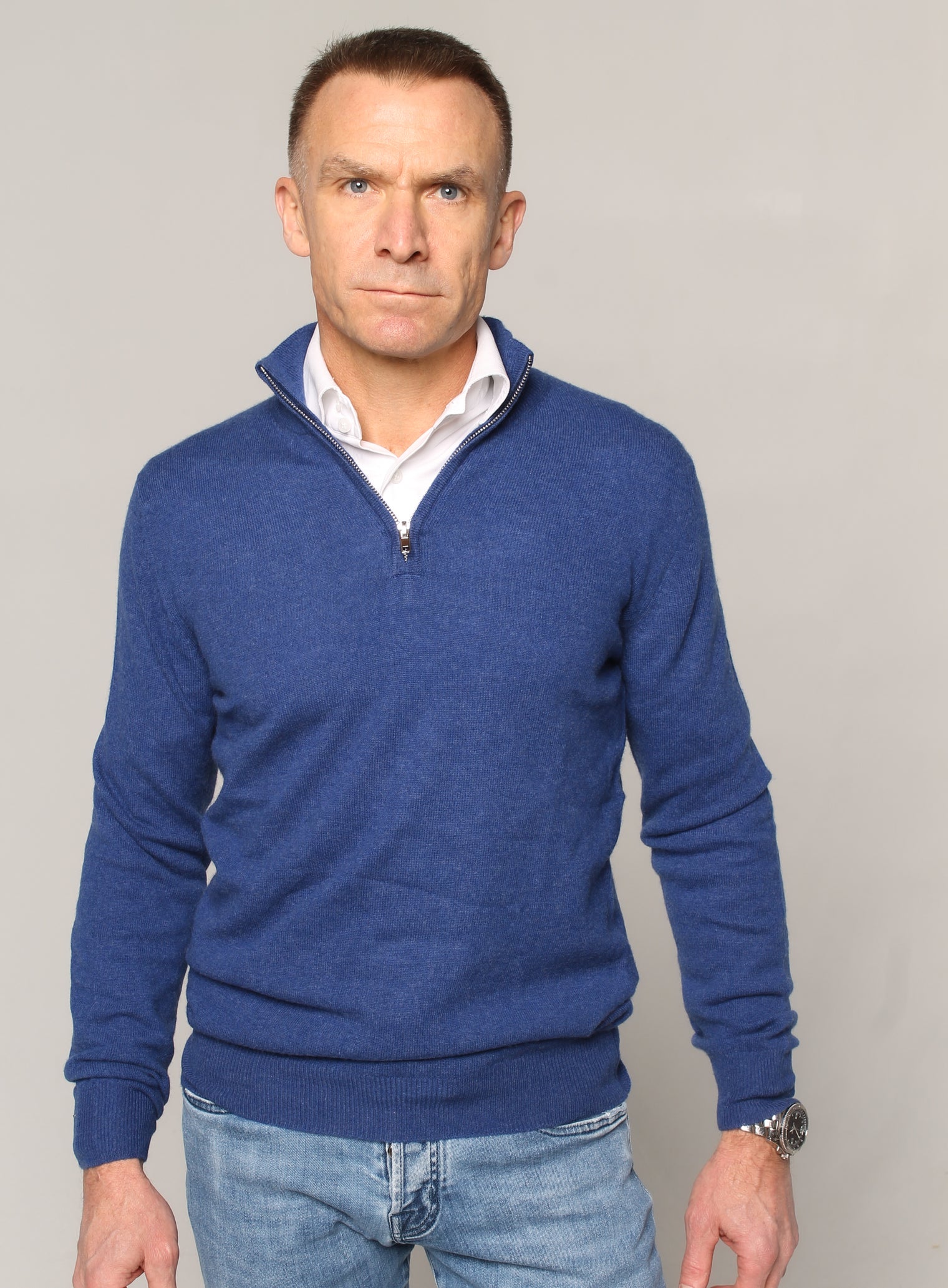 Cashmere Zip Sweater – Denim