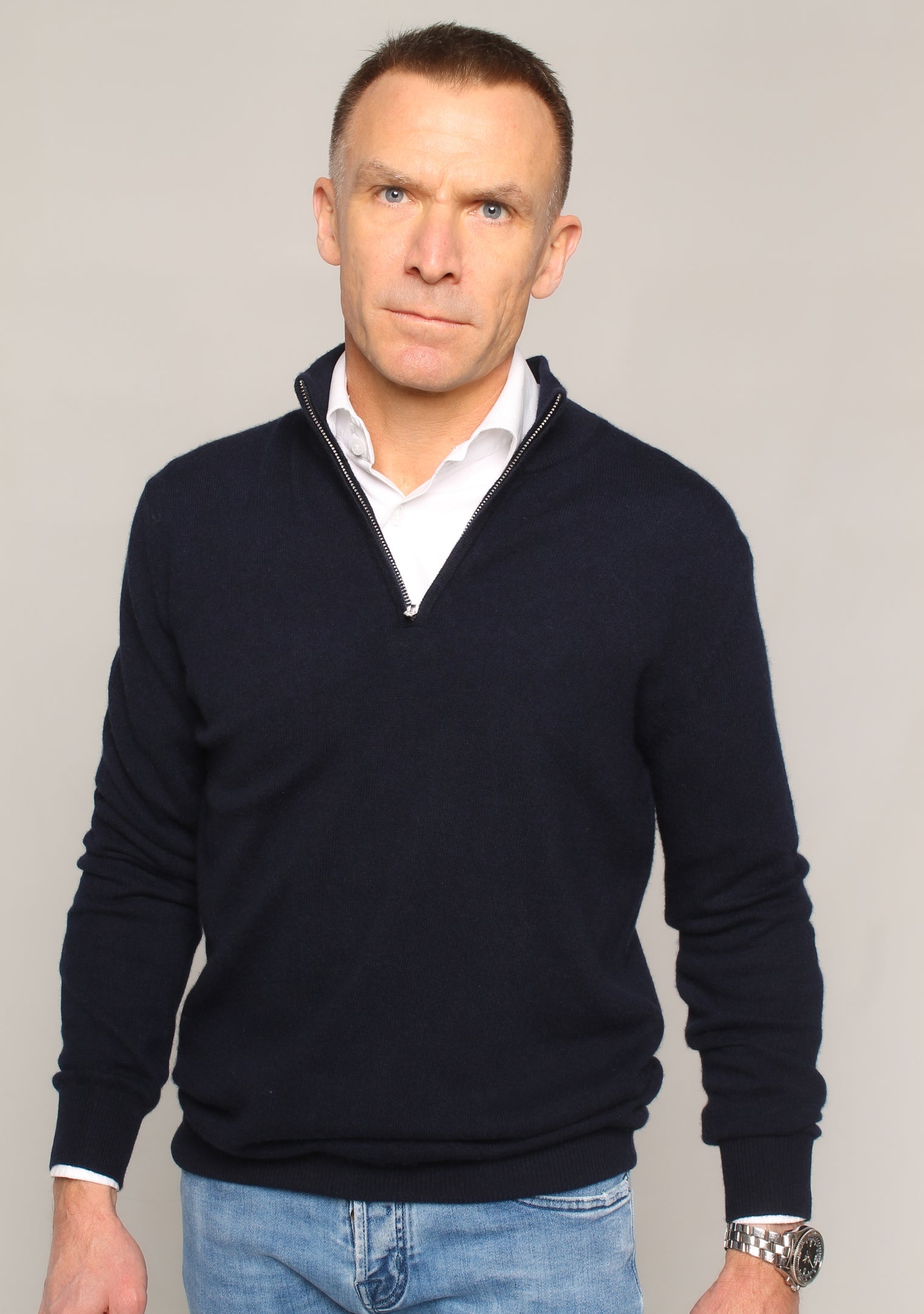 Cashmere Zip Sweater – Navy Blue