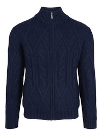 Thick Cable Knit Cashmere Jacket – Navy Blue