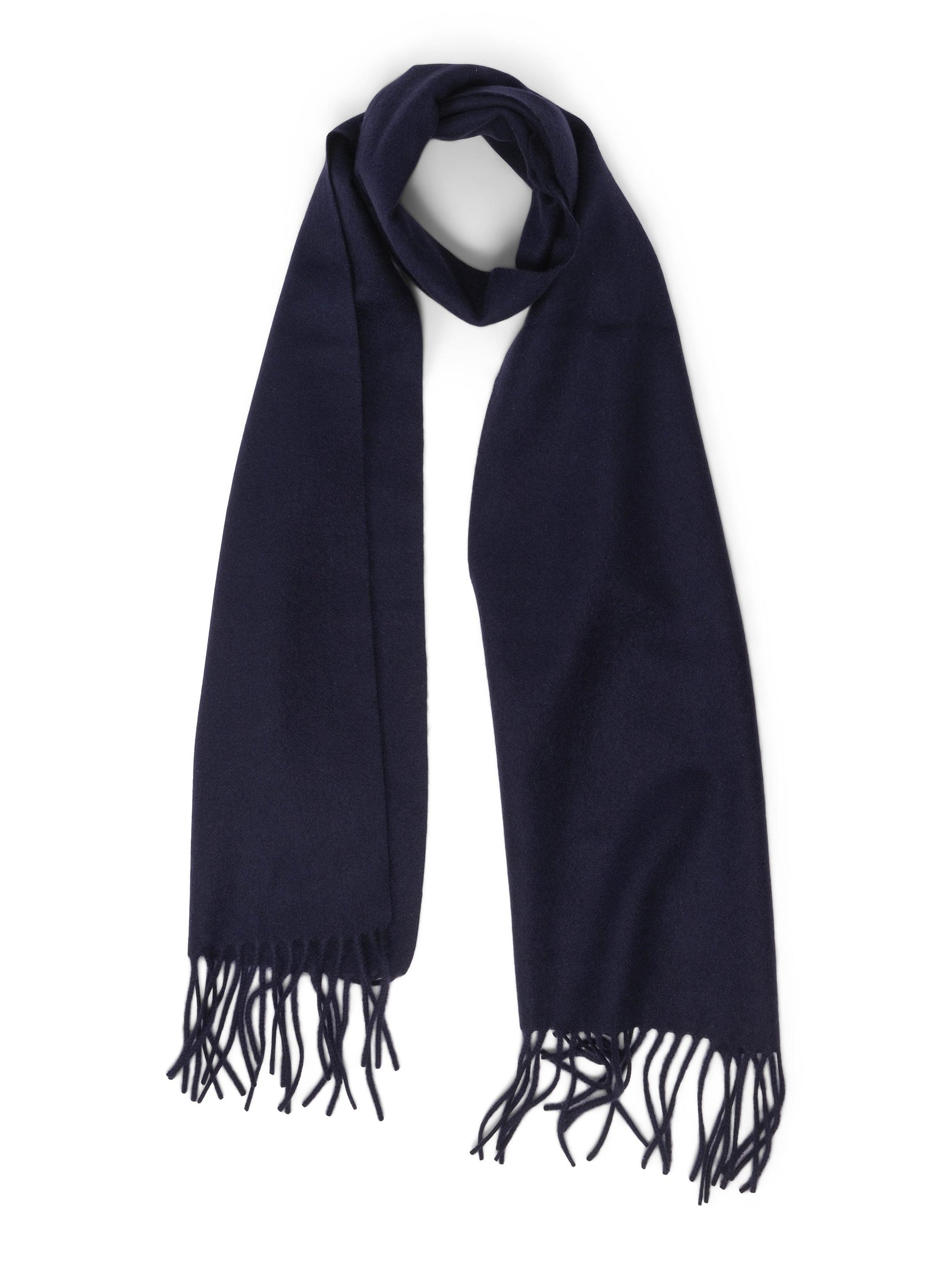 Cashmere Scarf with Fringes – Navy Blue