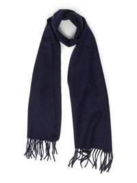 Cashmere Scarf with Fringes – Navy Blue
