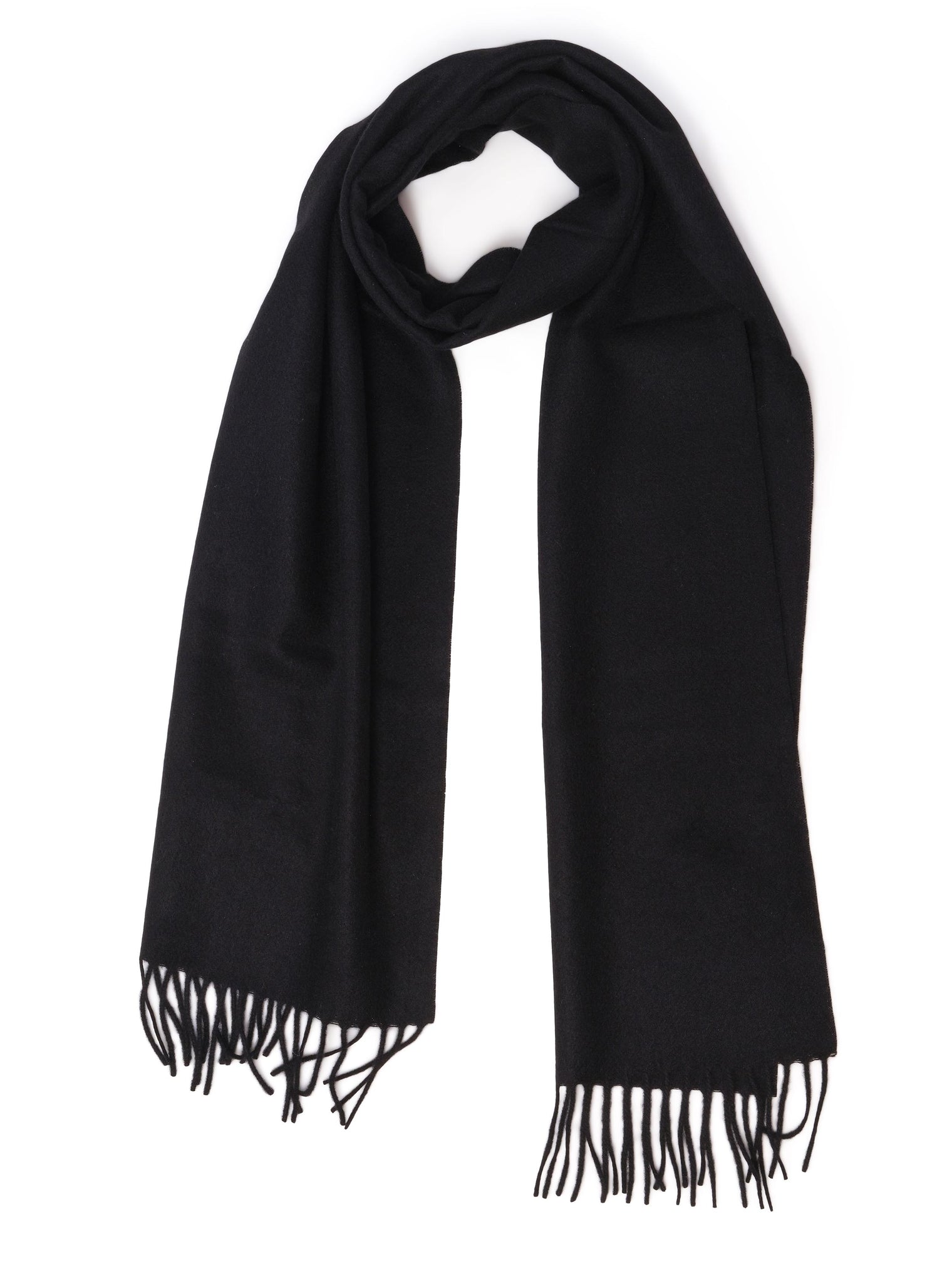 Cashmere Scarf with Fringes – Black