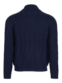 Thick Cable Knit Cashmere Jacket – Navy Blue
