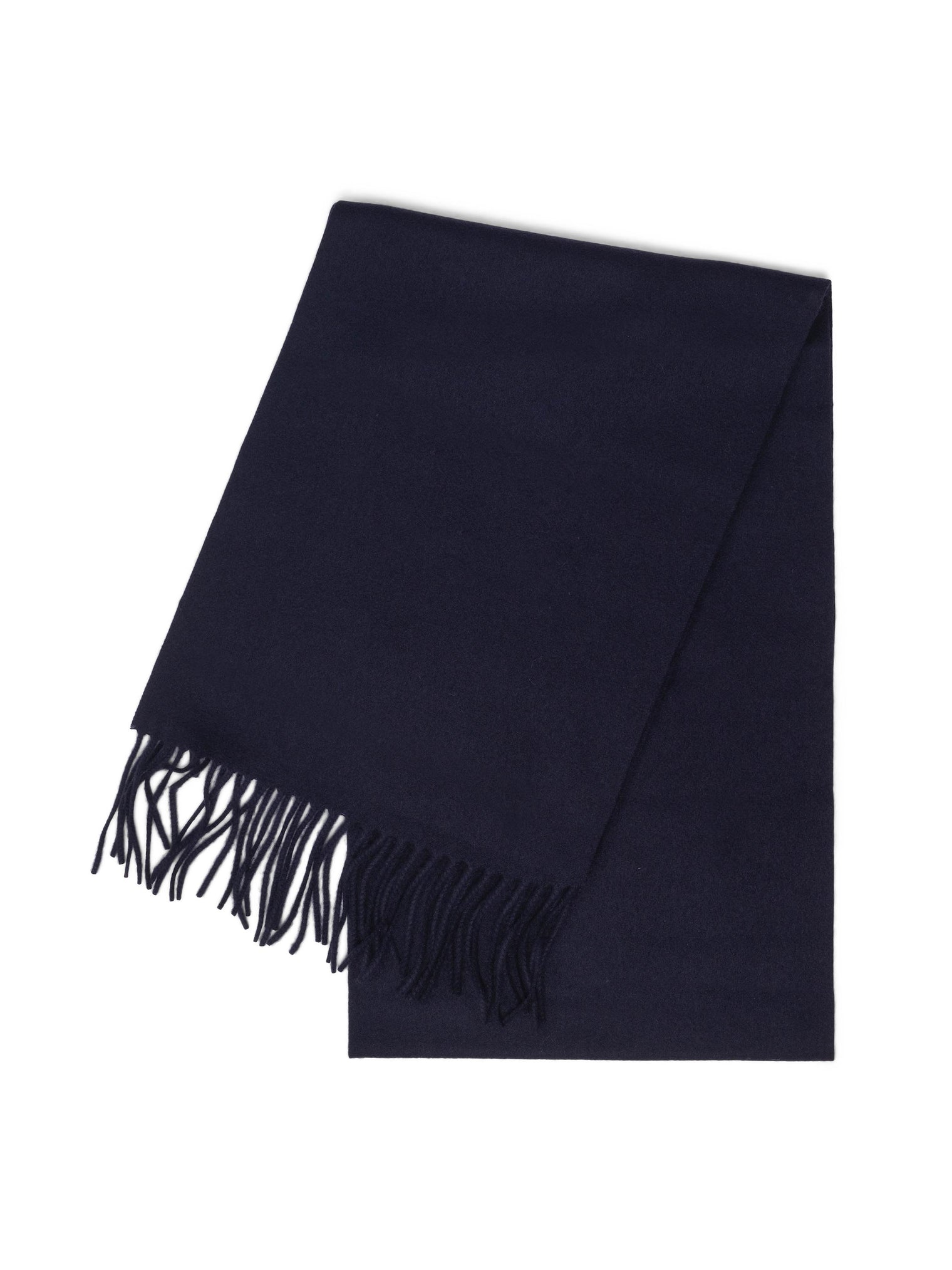 Cashmere Scarf with Fringes – Navy Blue