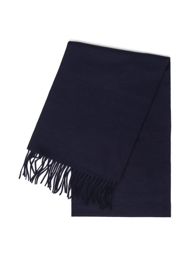 Cashmere scarf with fringes navy blue