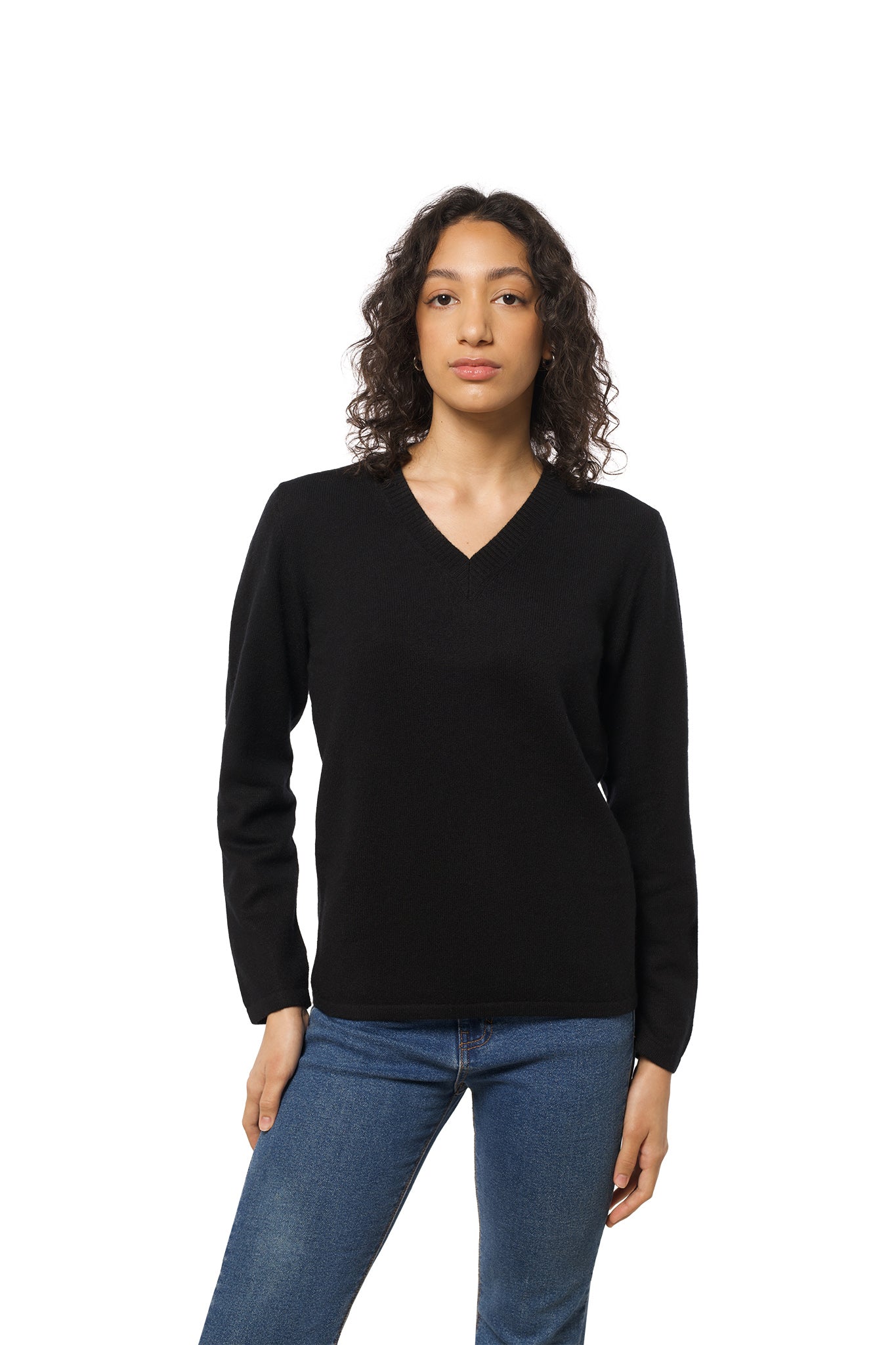 Classic Black Cashmere V-Neck Sweater