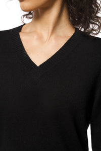 Classic Black Cashmere V-Neck Sweater