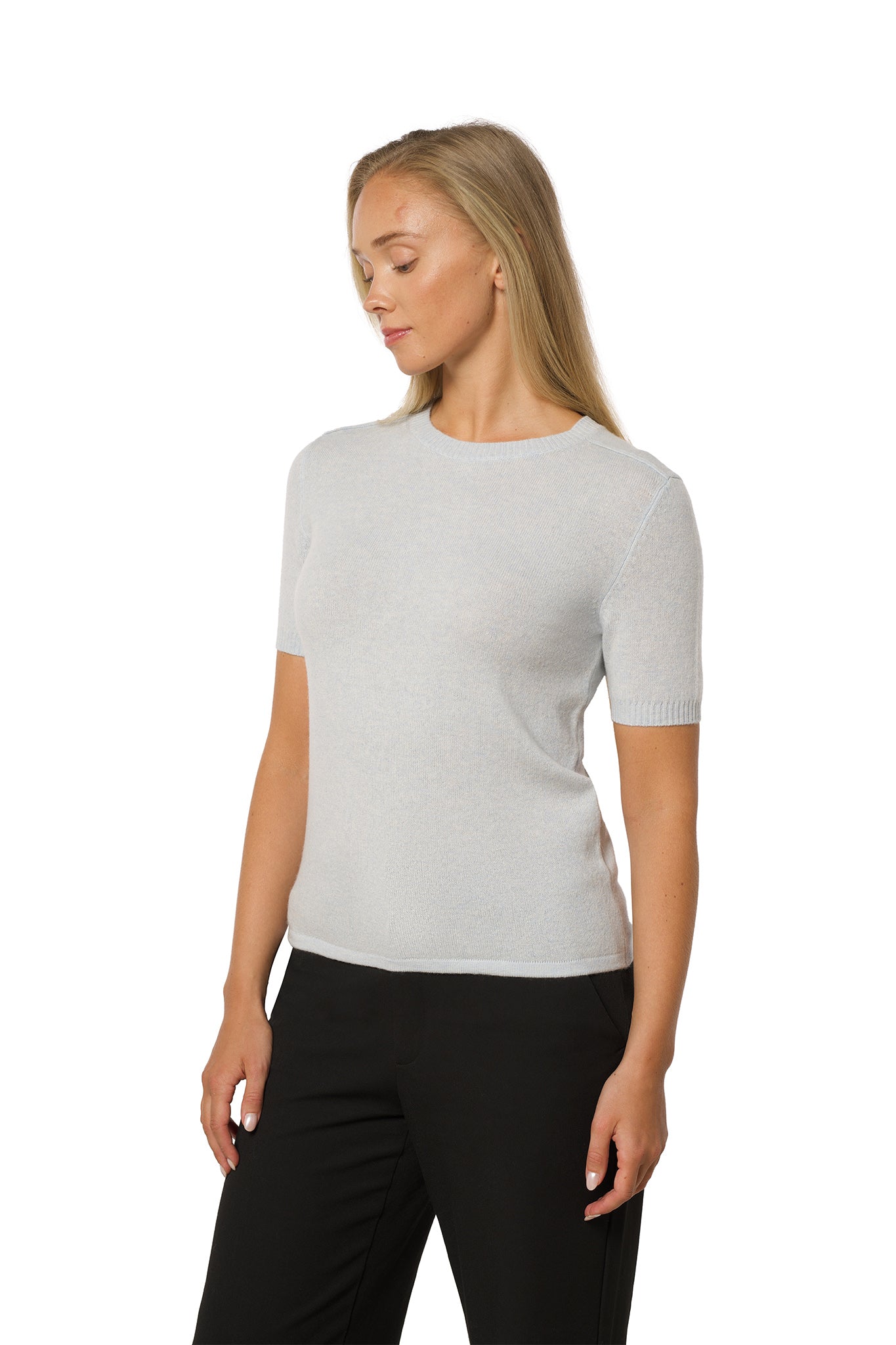 Short Sleeve Cashmere T-Shirt – Grey Blue