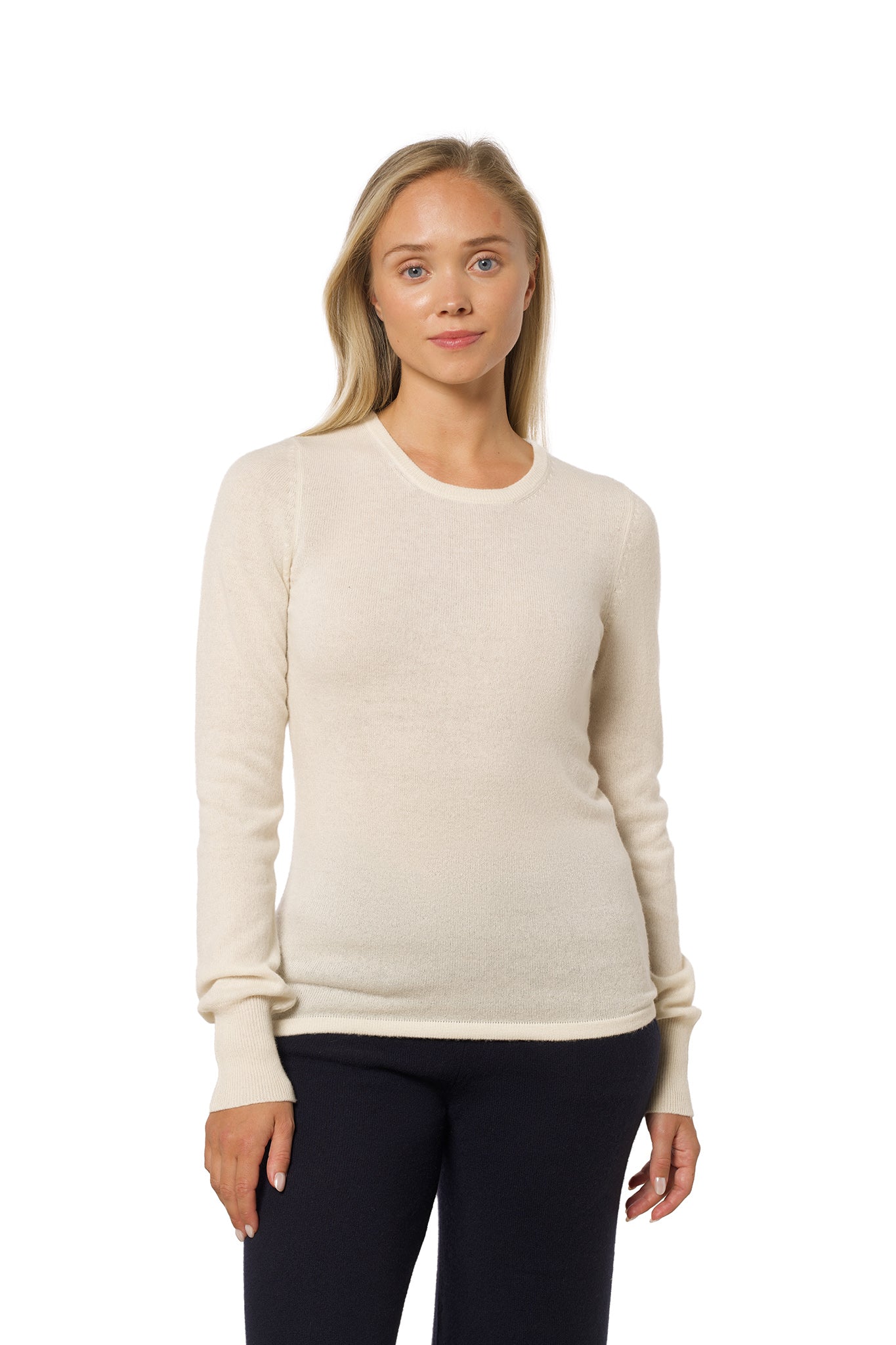 Round Neck Cashmere Sweater – White (Maren)