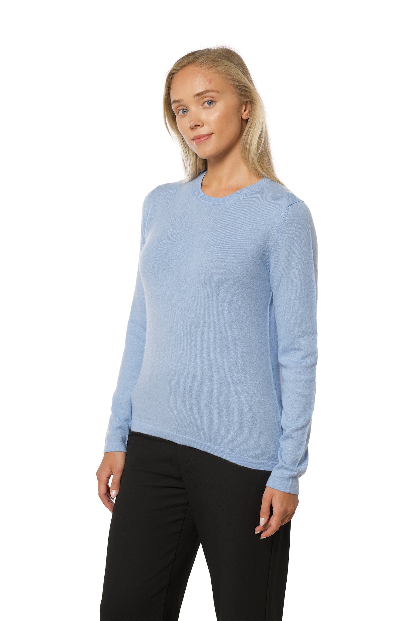 Round Neck Cashmere Sweater – Light Blue