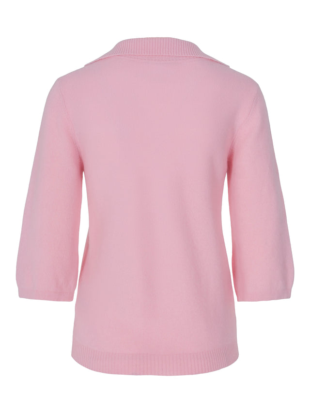 Short-sleeved pink cashmere polo v-neck