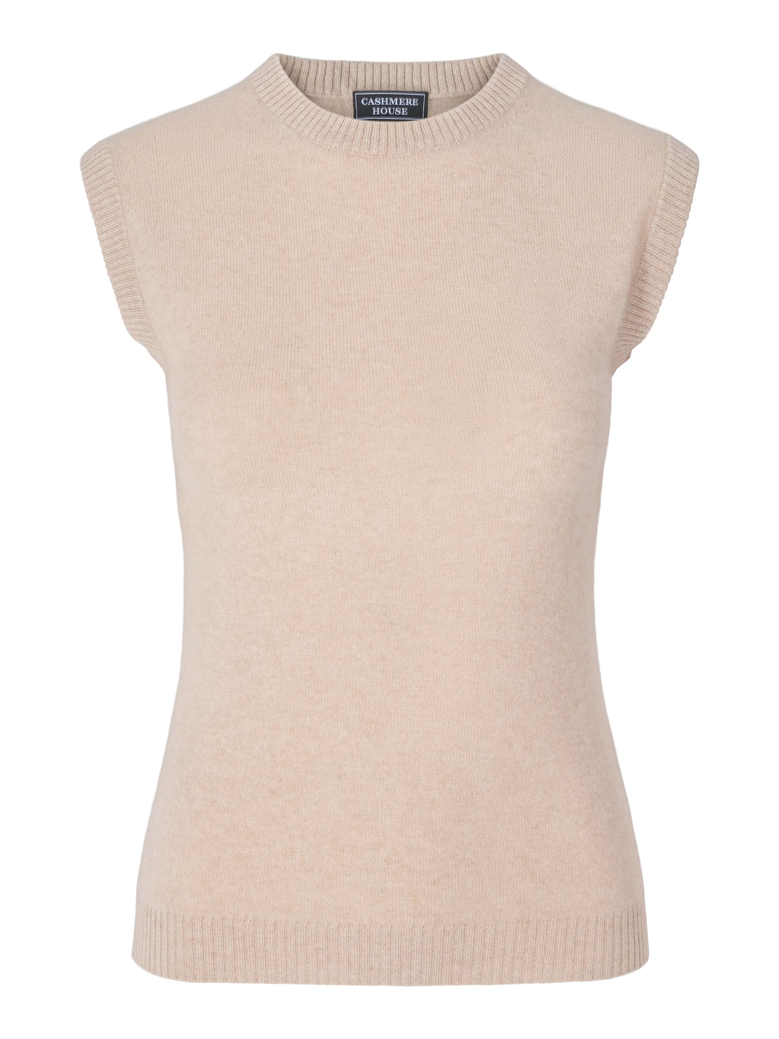 Classic Natural Colour Round Neck Cashmere Vest