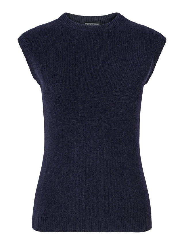 Classic light navy blue crew neck cashmere vest
