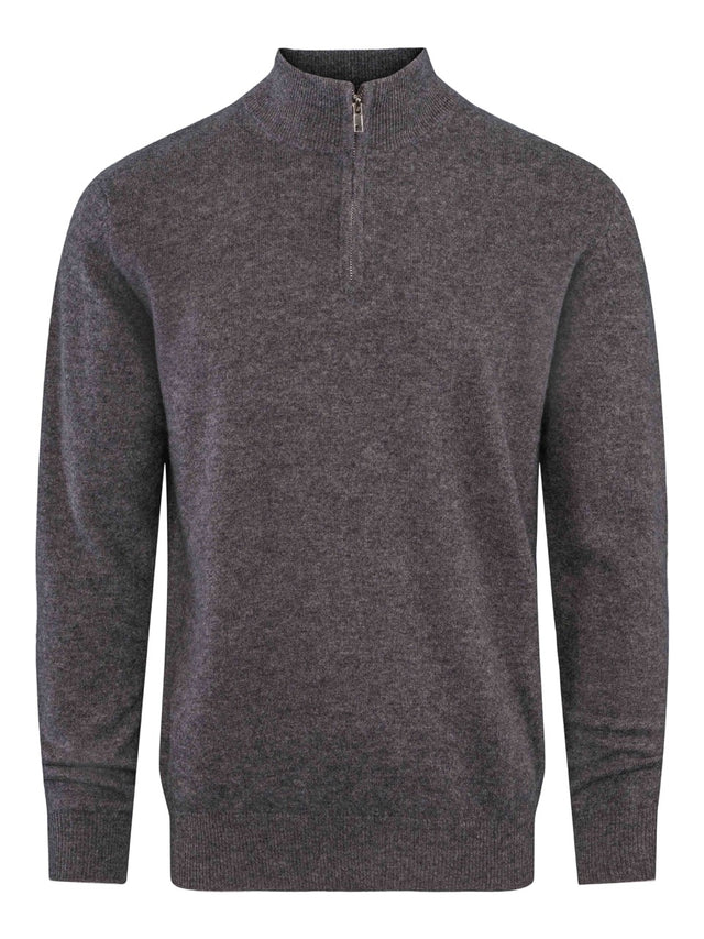 Cashmere sweater with zip charcoal grey