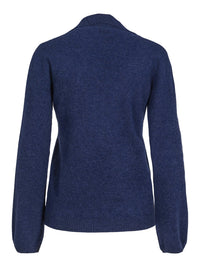 Classic demin cashmere sweater with v-neck and collar