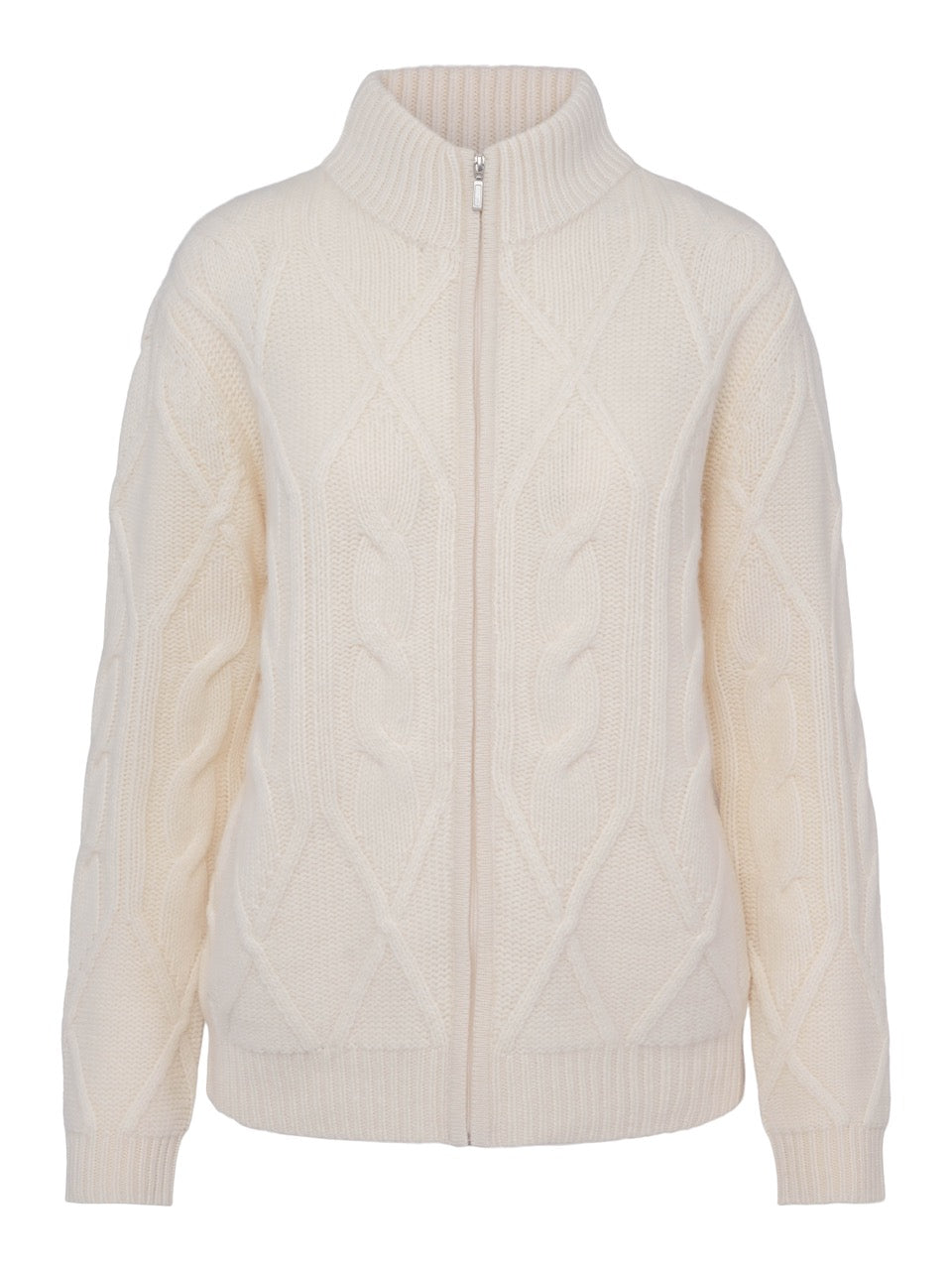 Thick Cable Knit Cashmere Jacket – White