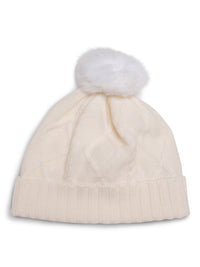 Thick cashmere hat white with tassel