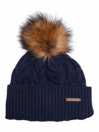 Cashmere hat navy blue with tassel