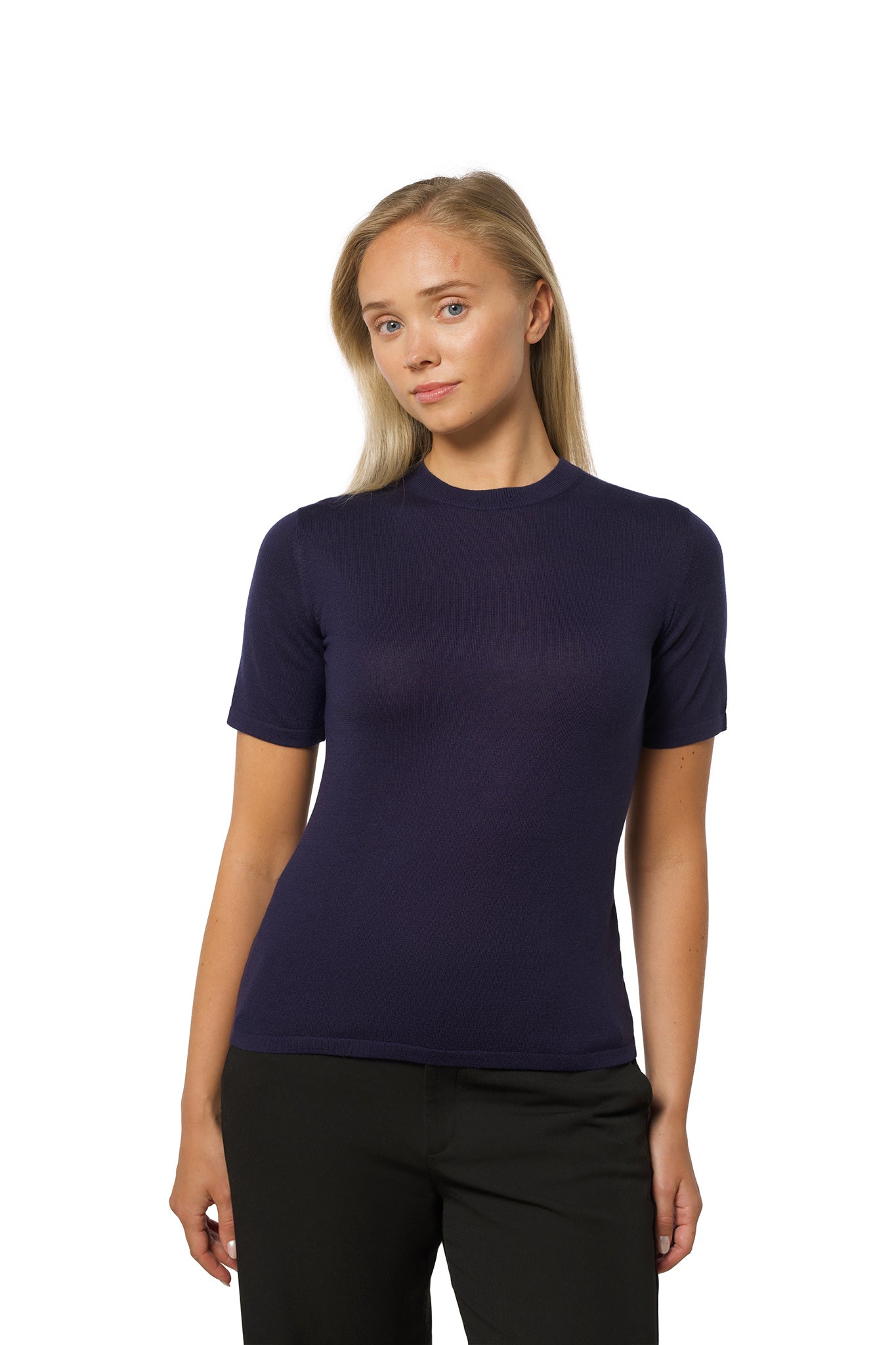 Timeless short-sleeved t-shirt in exclusive cashmere silk Navy blue