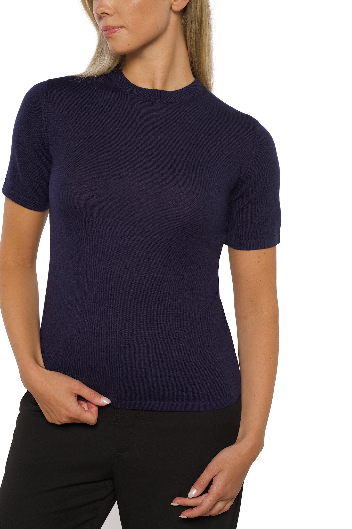 Timeless short-sleeved t-shirt in exclusive cashmere silk Navy blue