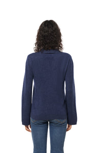 Classic Denim Cashmere Sweater with V-Neck and Collar
