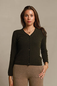 Classic cashmere cardigan moss green