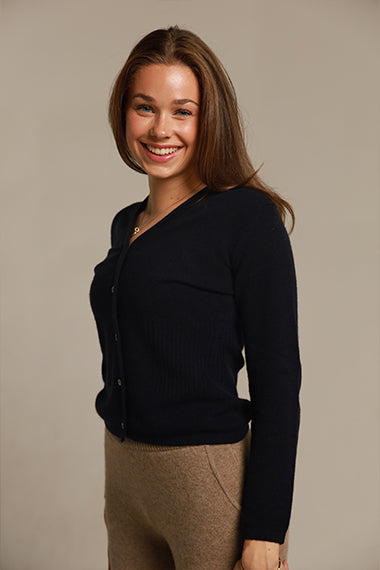 Classic cashmere cardigan navy blue