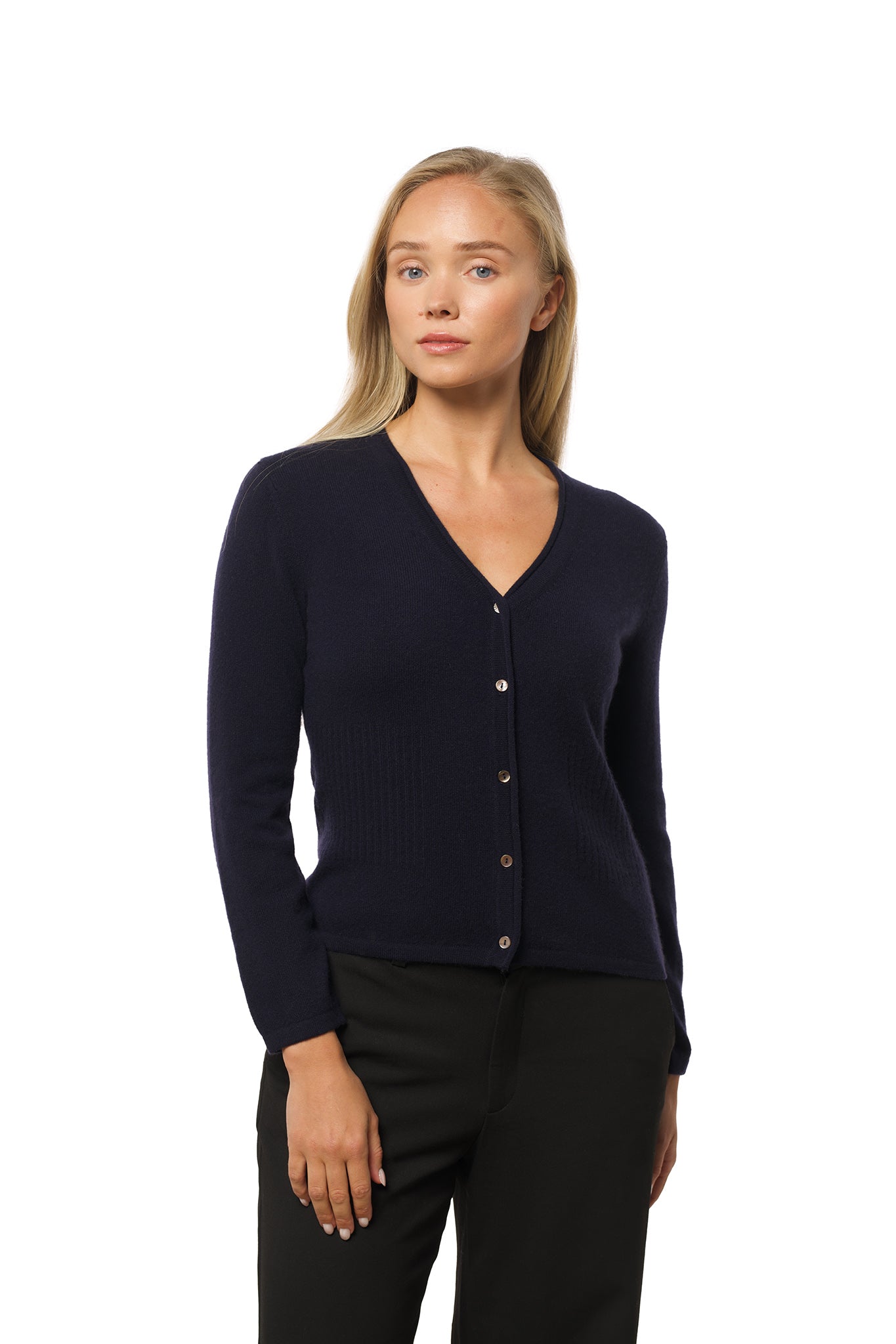 Classic Cashmere Cardigan Navy Blue | Luxury Knit – CashmereHouse.no