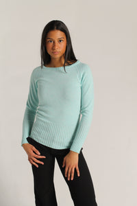 Round Neck Cable Knit Cashmere Sweater – Turquoise