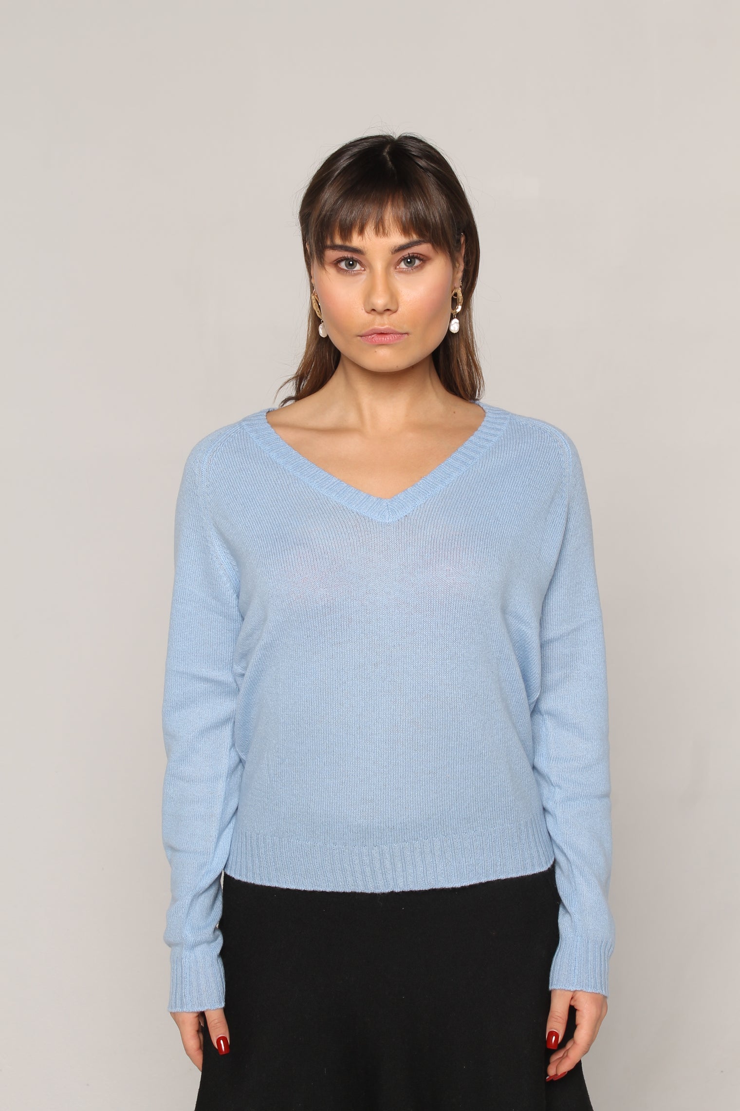 V-Neck Cashmere Sweater – Light Blue