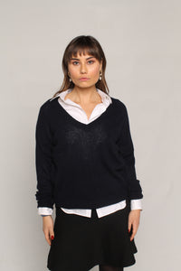 V-Neck Cashmere Sweater – Navy Blue