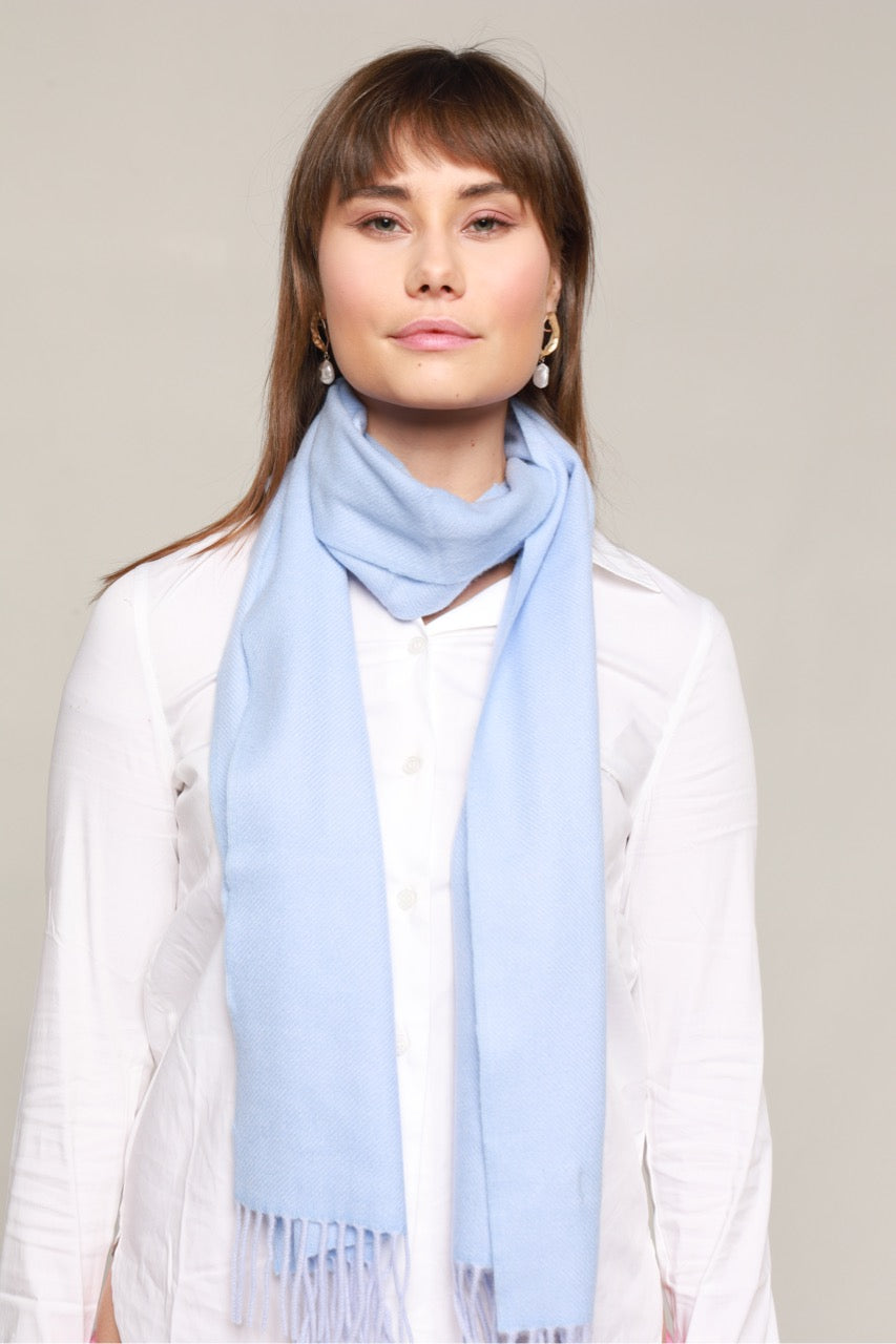 Cashmere Scarf with Fringes – Light Blue
