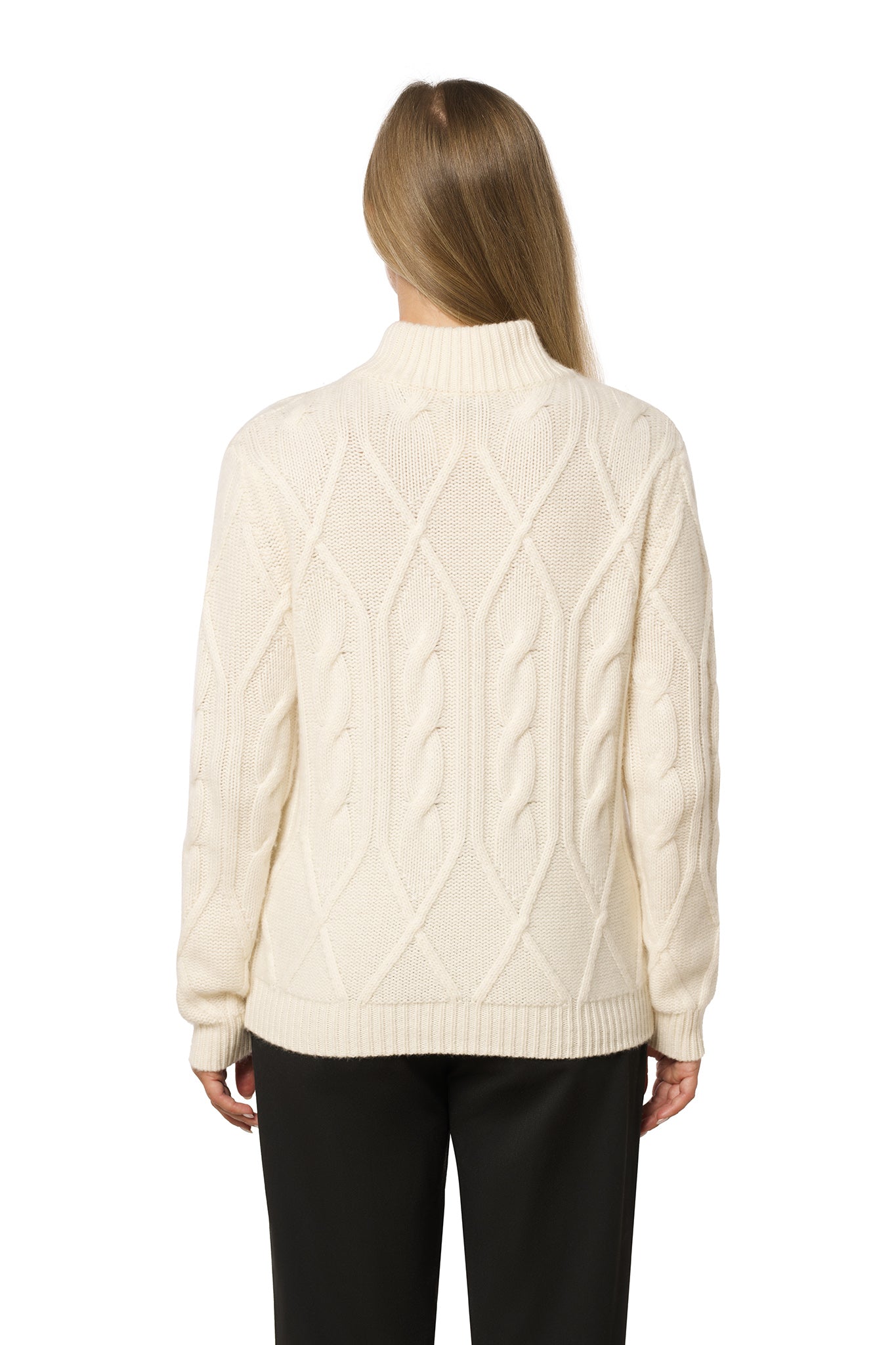 Thick Cable Knit Cashmere Jacket – White
