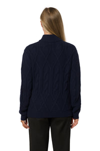 Thick Cable Knit Cashmere Jacket – Navy Blue