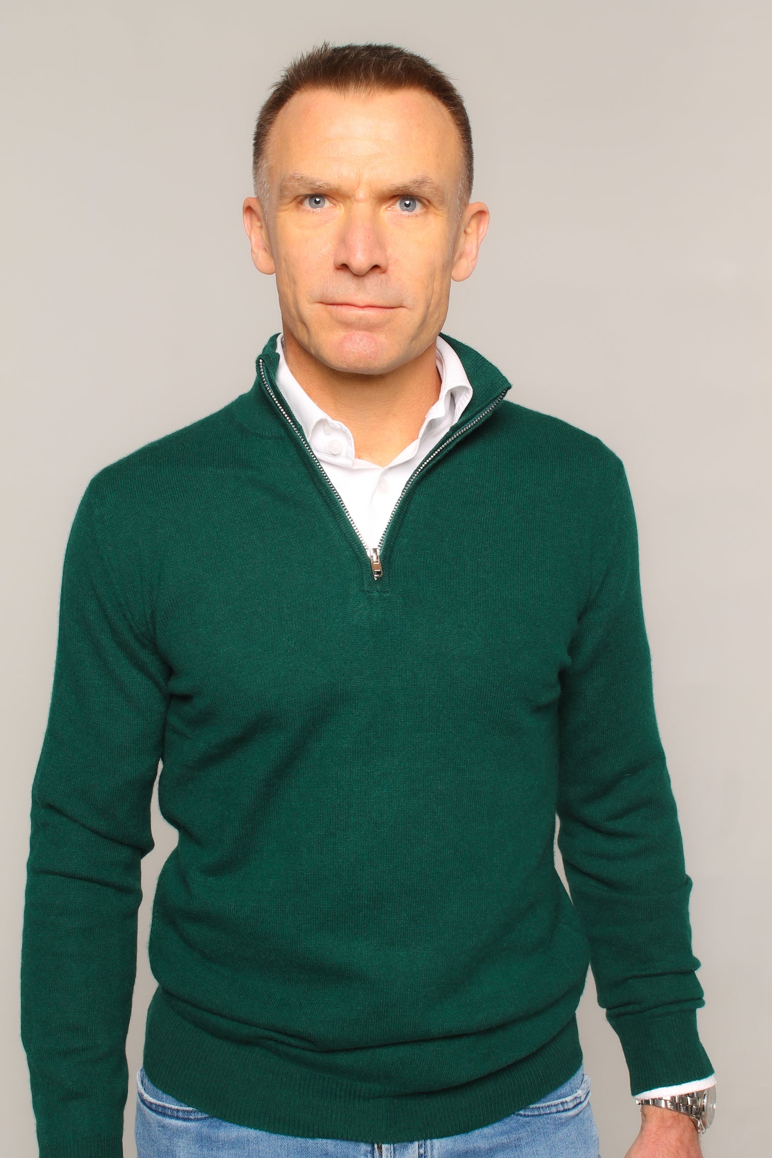 Cashmere Zip Sweater – Forest Green