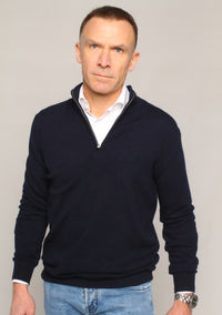 Cashmere Zip Sweater – Navy Blue